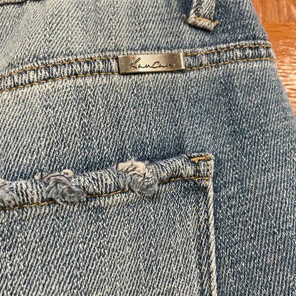 KANCAN Vici Womens 9 / 28 Distressed Fringe Stretch Hi-Rise Blue Denim Jeans EUC - Picture 5 of 6